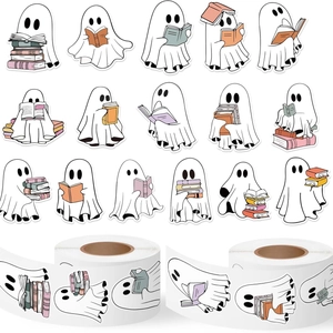Rouleau d'autocollants fantômes lisant avec 16 dessins de dessins animés Halloween