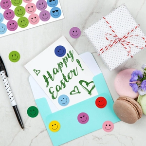 Colorful happy smile face stickers for school rewards and festive gift decoration