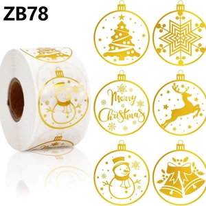 Luxury Gold Foil Christmas Stickers Round Self-Adhesive Labels With Reindeer Snowman Tree For Gift Envelope Card Sealing