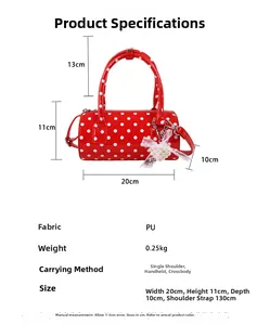 Guide des tailles pour sac à pois avec dimensions de 20cm de large et 11cm de haut