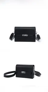 Front and side views of a black matte leather shoulder bag with silver turn-lock hardware