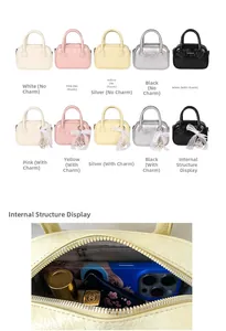 Details kleiner Handtaschen in verschiedenen Farben und Stauraum für Kosmetikartikel