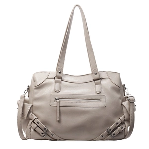 Retro cream white large tote bag with rivets and motorcycle style fashion design