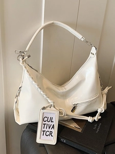Sac Cabas Femme en Cuir PU Vintage Grande Capacité Mode Sac Hobo Brillant pour Travail Quotidien Couleur Unie