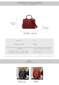 Guide des tailles du sac à main en cuir PU avec poignées métalliques et nœud