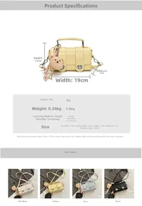 Detail showing dimension specs and crocodile texture on small PU leather crossbody bag