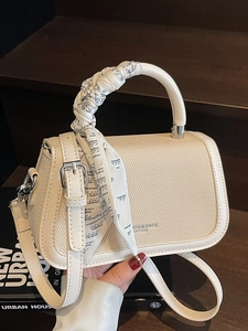 Women Fashion PU Leather Woven Small Square Bag With Scarf Decoration Color Block Crossbody Shoulder Bag Stylish Handbag