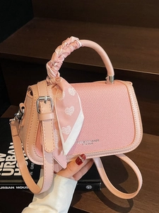 Pink fashion square handbag for women with heart pattern scarf and silver hardware