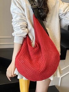 Women Large Capacity Knitted Crochet Woven Tote Bag Hollow Out Shoulder Underarm Bag Beach Vacation Summer Casual Handbag