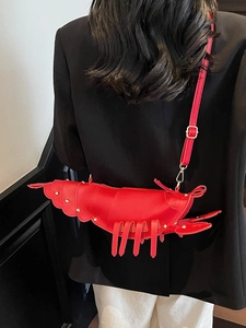 Creative red lobster shaped crossbody bag for women with gold rivet details and chain strap