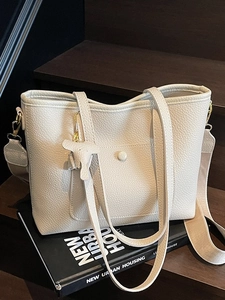 Women PU Leather Tote Bag Large Capacity Pebble Grain Handbag With Adjustable Wide Strap Fashion Commuter Shoulder Bag
