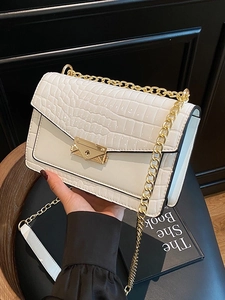 Retro Crocodile Pattern Small Square Bag For Women PU Leather Gold Chain Crossbody Shoulder Bag Envelope Metal Lock Handbag