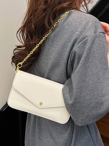 Minimalist white lychee texture leather envelope bag with gold chain strap for women