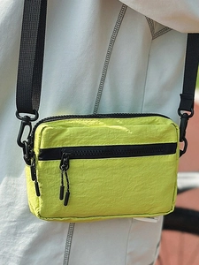 Urban Minimalist Canvas Crossbody Bag For Women Small Square Shoulder Bag With Contrast Stitching And Zipper Closure