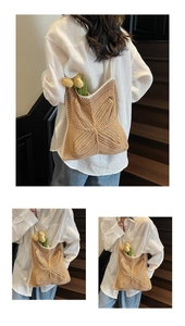 Detail der Schmetterlings-Stricktasche aus Baumwolle mit dekorativen Tulpen