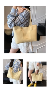 Vue détaillée du sac cabas jaune crème avec texture crocodile et design minimaliste chic