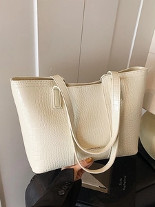 Grand sac cabas crème avec motif crocodile et logo Fashion & Bags pour le quotidien