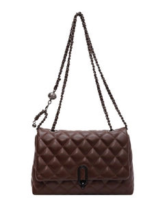 Deep coffee brown quilted diamond pattern chain shoulder bag with metallic U-lock clasp