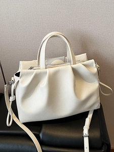 Women Large Capacity Pleated PU Leather Bucket Bag Shoulder Handbag With Adjustable Strap Commuter Crossbody Bag Ladies Purse