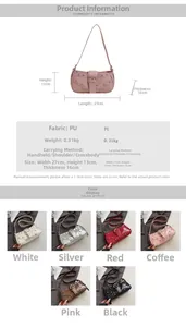 Détails du sac en cuir PU élégant montrant les dimensions 27x13x16cm et les rivets métalliques