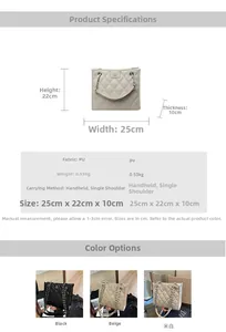 Spécifications de taille et options de couleur pour le sac bandoulière matelassé