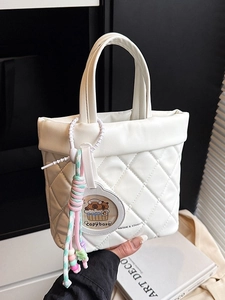 Borsa a Secchiello da Donna in Pelle PU Trapuntata a Rombi Tracolla Con Ciondolo Animale Elegante Borsa a Mano Urbana da Pendolare