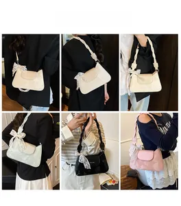 Collage of chic shoulder bags in beige, green, pink, and black with woven handles