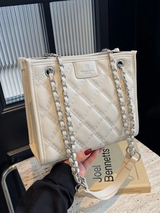 Sac à Bandoulière en Cuir PU Matelassé à Losanges pour Femmes Élégante Chaîne Mode Fourre-tout Bureau Sac Seau Femmes