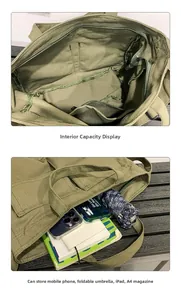 Vue détaillée de l'intérieur d'un sac cabas en toile avec poches et espace iPad