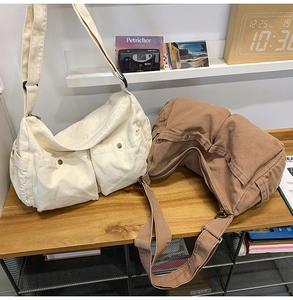 Details zu Vintage-Canvas-Umhängetaschen in Beige und Kaffee mit mehreren Taschen