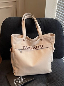 Women Large Capacity Canvas Tote Bag Fashion Letter Print Shoulder Bag Urban Minimalist Daily Office Commuter Handbag