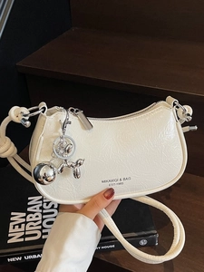 Korean Style Pleated PU Leather Underarm Bag For Women Fashion Crossbody Bag With Balloon Dog Pendant Shoulder Bag