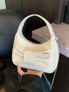 Trendy Bow Knot PU Leather Handbag For Women Shiny Shoulder Crossbody Bag Fashion Sweet Bucket Bag Gift