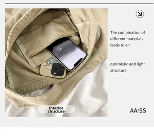 Detailed top view of canvas tote interior showing spacious main pocket and zipper pouch