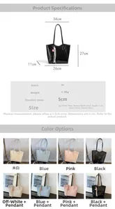 Detailed size chart and specifications for the minimalist large capacity PU tote bag