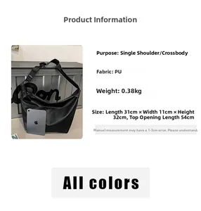 Detailed size specifications of the black PU leather tote bag with iPad size comparison