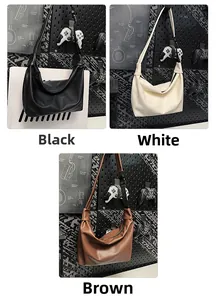 Detailed comparison of large PU leather tote bags in black, white, and brown colors