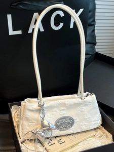 Sac sous le Bras en Nylon Jacquard Floral Style Coréen pour Femmes Sac à Épaule Tendance Couleur Unie Avec Pendentif Nœud