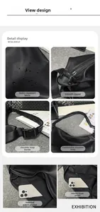 Water-resistant black tote bag showing smooth zipper and adjustable buckle strap detail