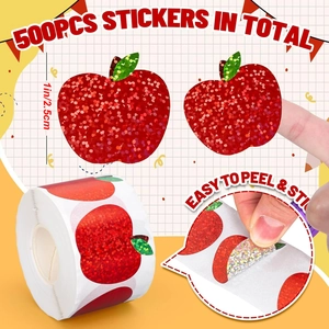 500pcs red apple laser glitter stickers roll 1 inch round labels for sealing