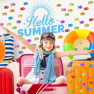 Glittering cartoon fish stickers in multiple colors for summer beach gear decoration