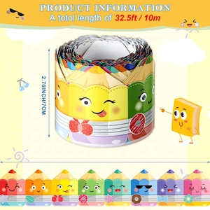 Close-up of colorful cartoon pencil bulletin board borders for school classroom decor