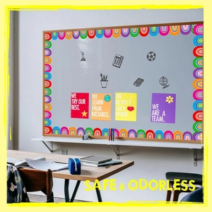 Rainbow scalloped classroom bulletin board border stickers for colorful wall decoration