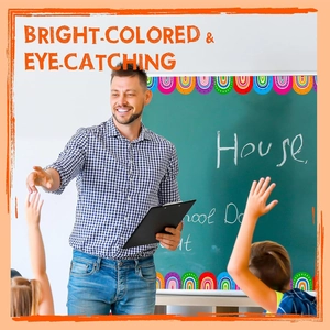 Rainbow scalloped chalkboard border trim for colorful classroom decoration and bulletin board