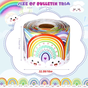Rainbow and smiling cloud bulletin board border trim size details 2.76 inch by 32.5 feet