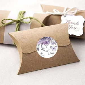 Floral Thank You sticker with purple butterfly on kraft paper gift box for packaging