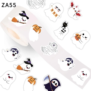 Cartoon Ghost Halloween Stickers Self Adhesive Label For Candy Gift Decoration Pumpkin Grim Reaper Patterns For Kids