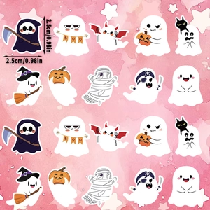 500pcs Halloween ghost sticker roll featuring cartoon reaper and pumpkin designs 2.5cm