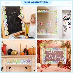 Rainbow and clouds border stickers applied on school blackboard and home door frames