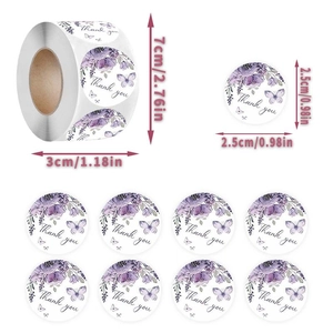 500pcs floral thank you stickers roll with purple butterflies for gift packaging